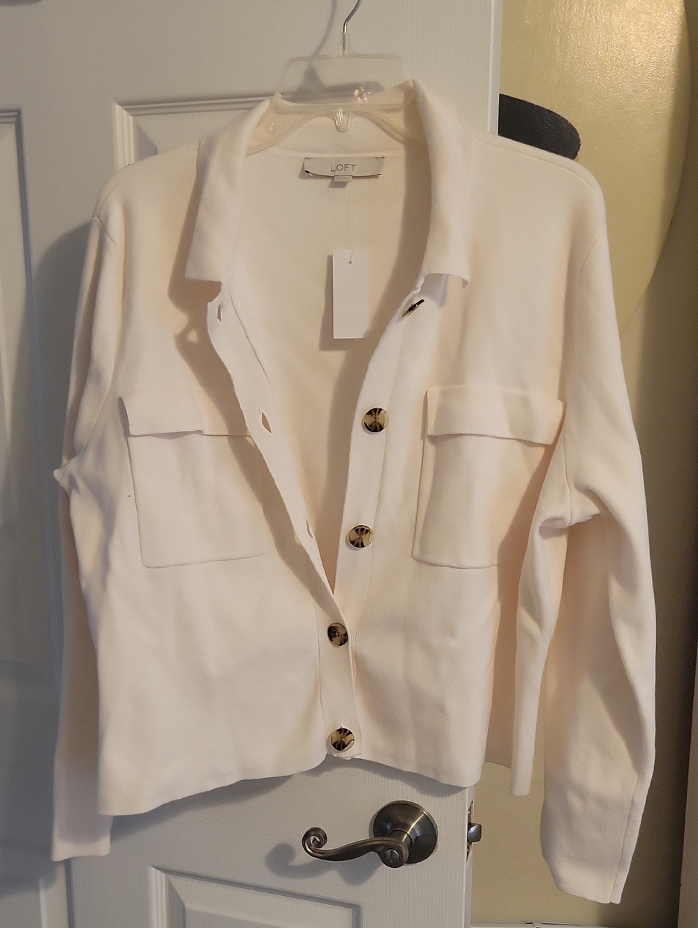 LOFT Off-White Utility Shirt Jacket with Tortoiseshell Buttons SzXXL